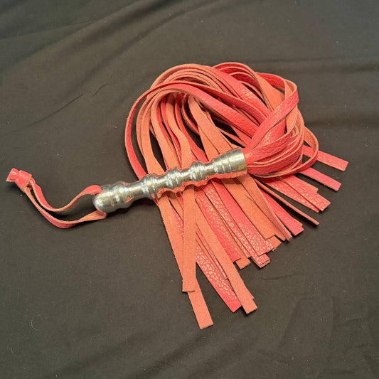 Large Aluminum Handle Flogger with Pink Leather Falls, 19" Falls, 7" Handle