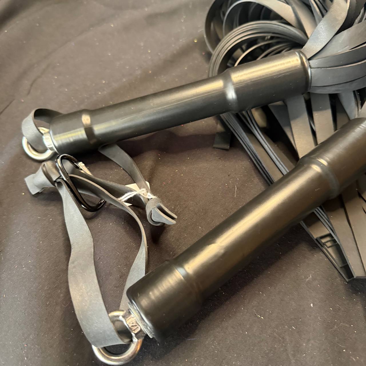 Pair of Large PVC Handle Floggers with 19" Rubber Falls and 8" Handle