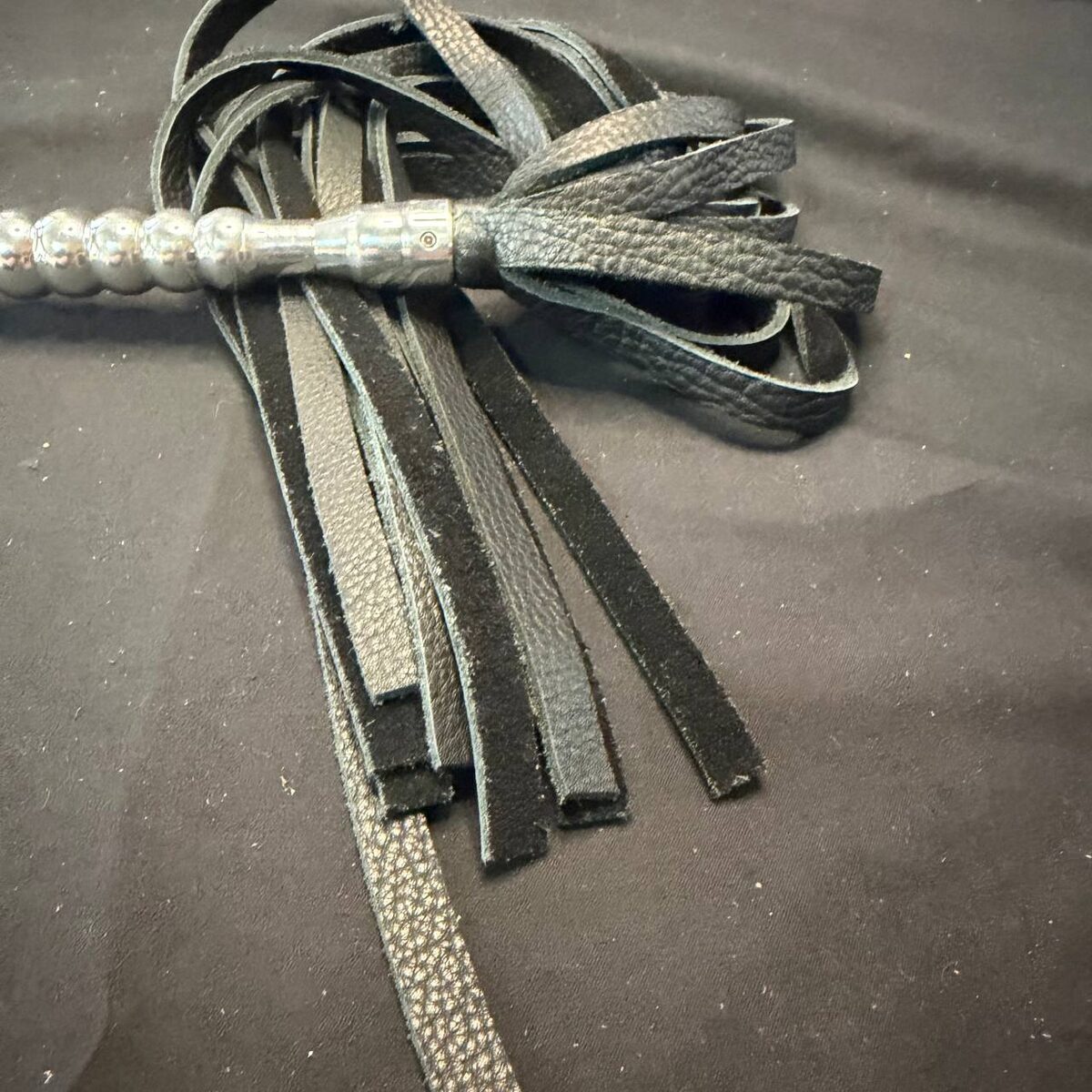 Aluminum Handle Flogger with 18" Leather Falls and 8" Hand Turned Aluminum Handle