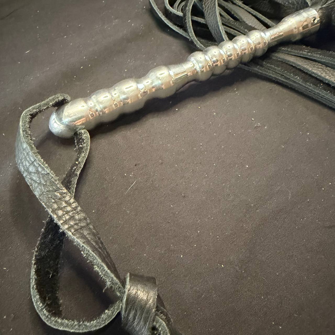 Aluminum Handle Flogger with 18" Leather Falls and 8" Hand Turned Aluminum Handle