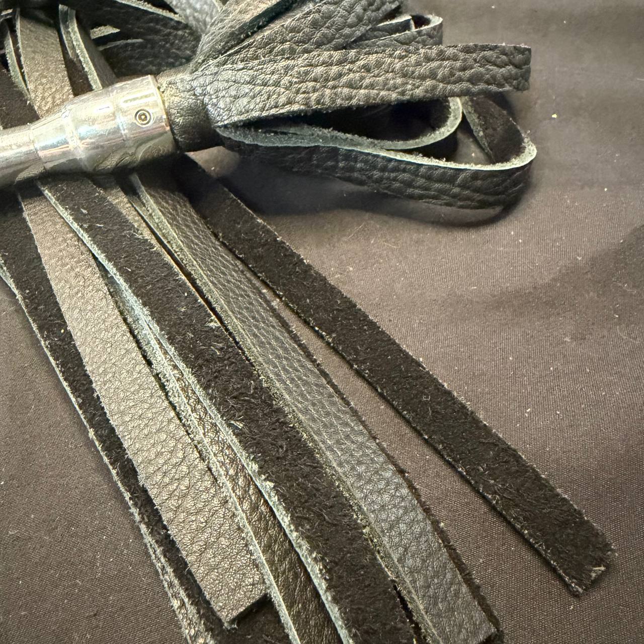 Aluminum Handle Flogger with 18" Leather Falls and 8" Hand Turned Aluminum Handle